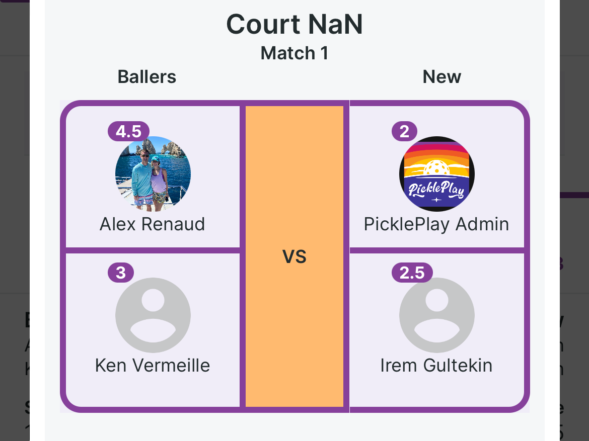 Pickleball Partner Leagues on PicklePlay Court screenshot of bracket